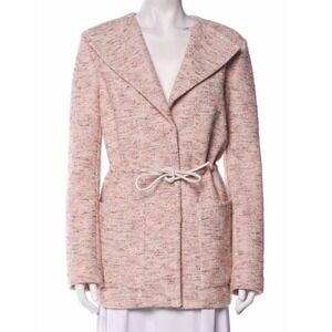 St. John Coral Pink Tweed Blazer White Leather Waist Tie Medium